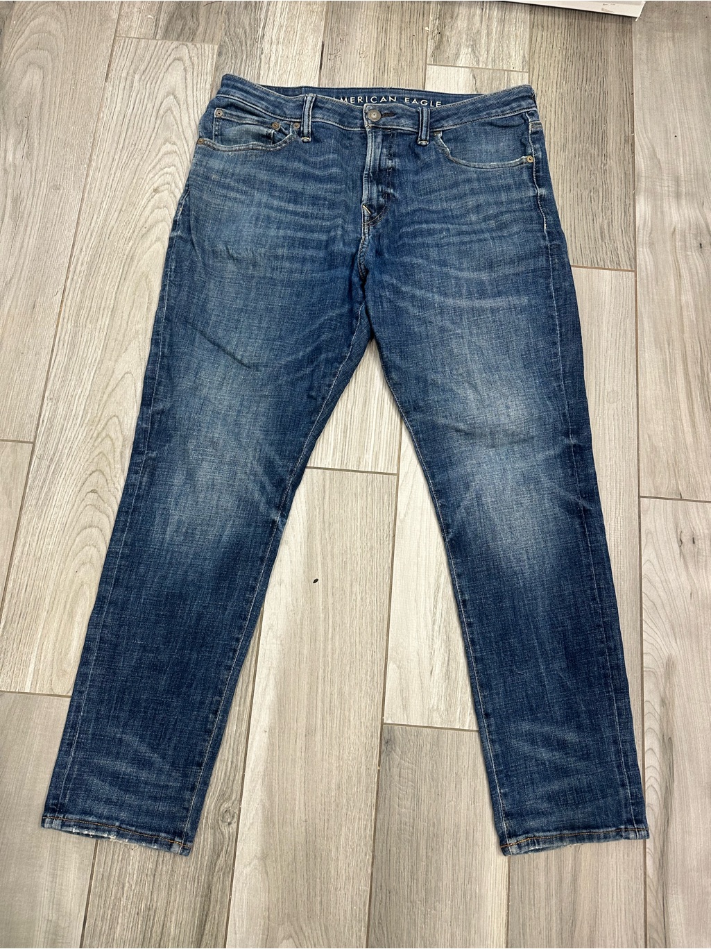 American Eagle Outfitters Men's Distressed Dark Blue Slim Straight Jeans